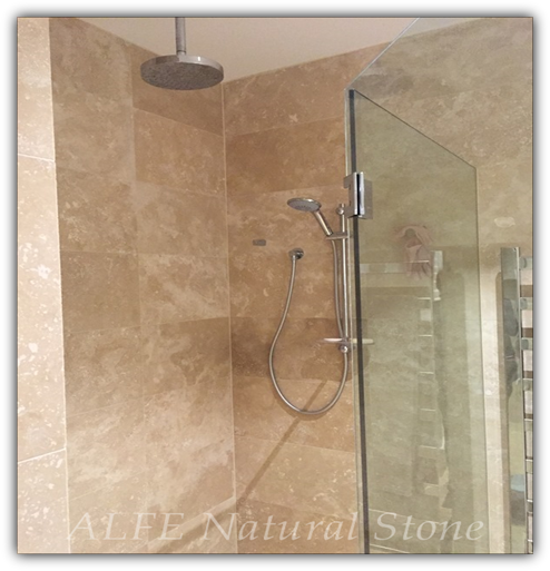 Filled travertine for bathroom walls