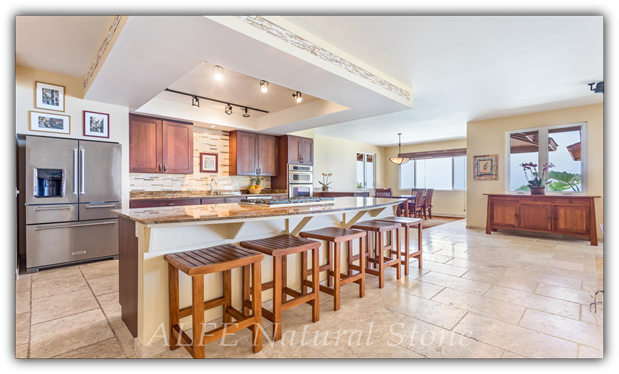 Brushed travertine kitchen floor tiles