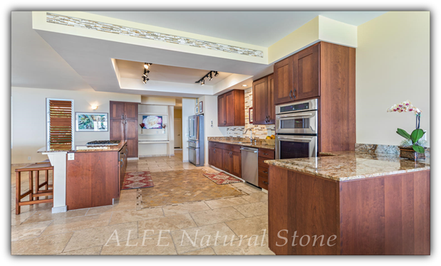 Brushed travertine kitchen floor tile