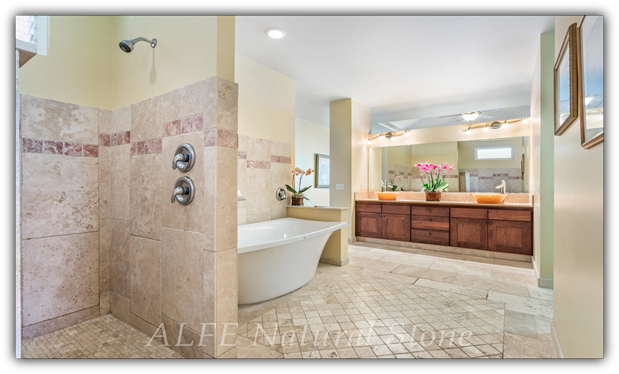 Brushed travertine bathroom tiles