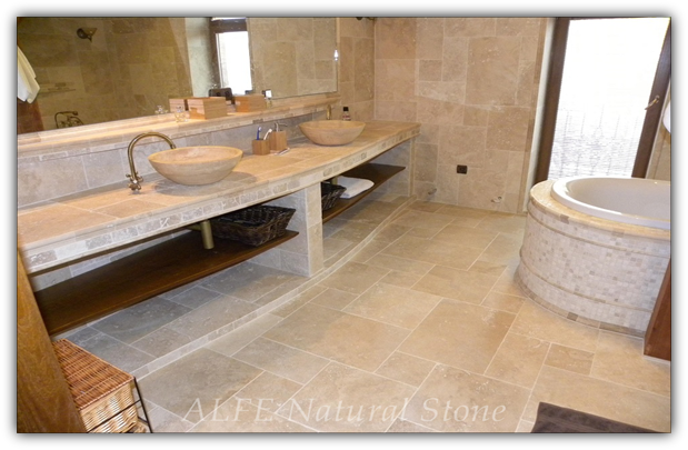 Tumbled Travertine bathroom tiles