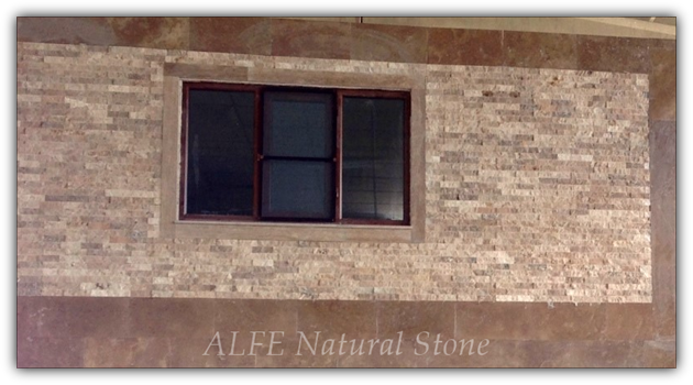 Travertine split face outside wall