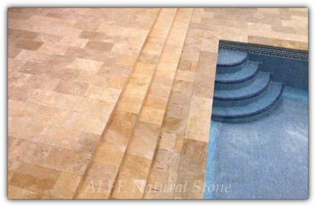 Travertine stair & pool copings